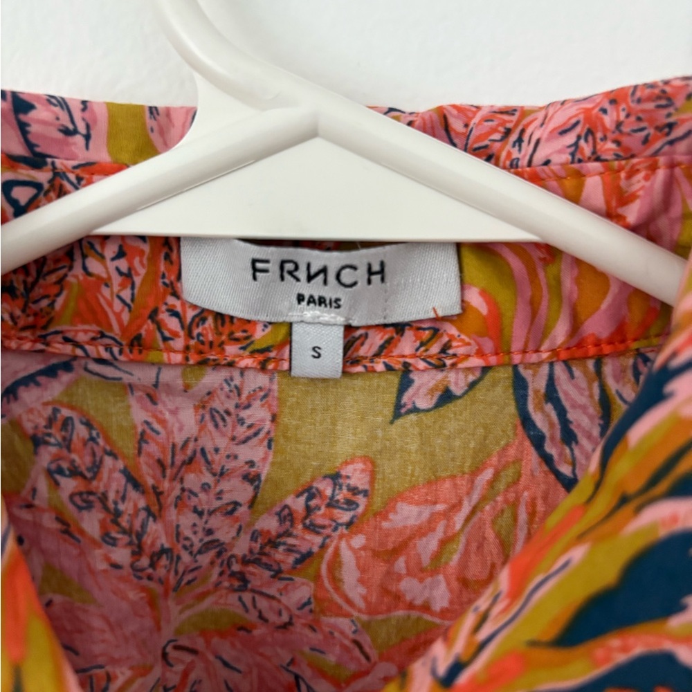 FRNCH Paris Colorful Tropical Front Tie Button Down Collar Cotton Shirt Small - Picture 5 of 5